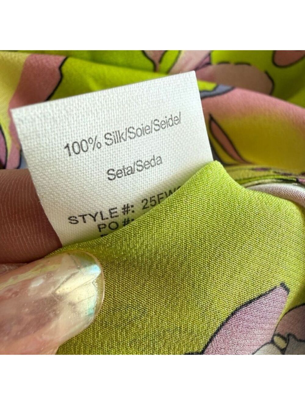 Hale Bob Women's 100% Silk Floral Short Sleeve Blouse Chartreuse Size M - Picture 3 of 4